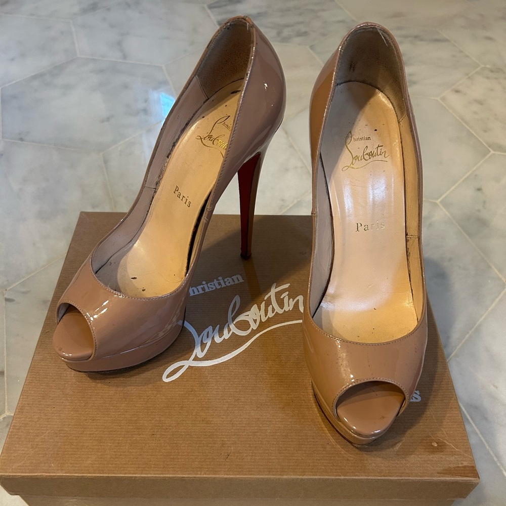Christian Louboutin Nude Peep-Toe Heels